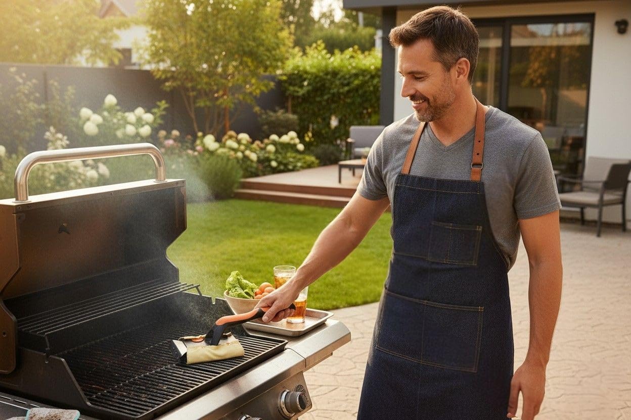 Proud Grill Q-Swiper XL Steam-Clean BBQ Grill Cleaner Set - 1 Bristle & Wire-Free Brush with Scraper, 2 Kevlar Steam Clean Cloths & 1 Water Tray, Grease & Grime Remover, Outdoor Barbecue Accessories