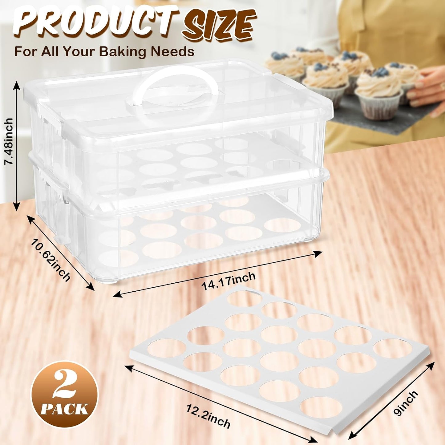 Teenyyou 36 Cupcake Carrier 2-Layer with Lid Handle, Party Container