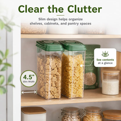 Tribello Food Storage Dispenser with Pour Spout Lid – Pantry Bin – Clear Slim Food Storage Container for Rice, Sugar, Cereal – BPA Free - Kitchen Organization (Small 1.9 Quarts - 2pack)