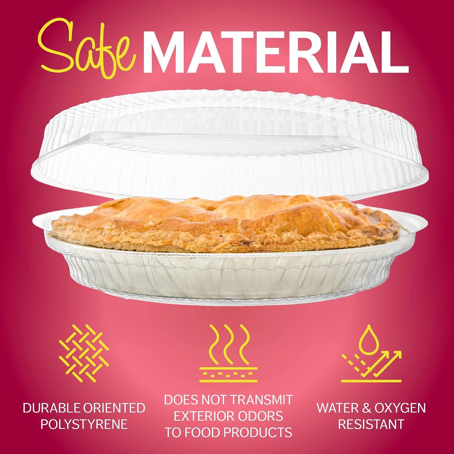 10" Plastic Disposable Pie Containers with Hinged Locking Lids | 5 Round Pie Keepers/Flan Cake Containers for Transport