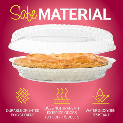 10" Plastic Disposable Pie Containers with Hinged Locking Lids | 5 Round Pie Keepers/Flan Cake Containers for Transport