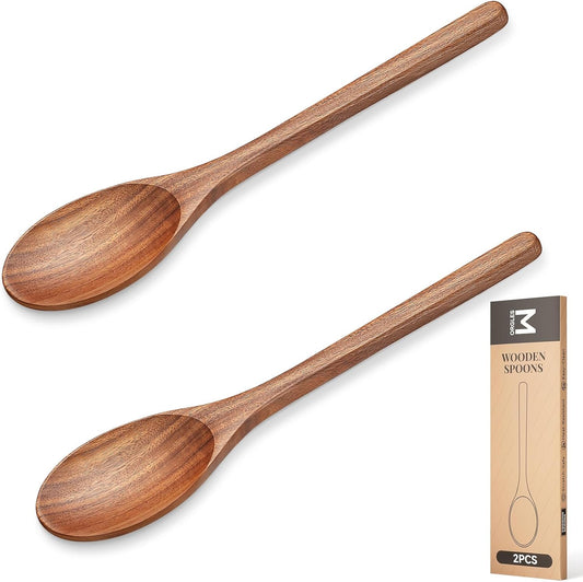 MORGLES 2PCS Wooden Cooking Spoons 12 Inch Acacia Wood
