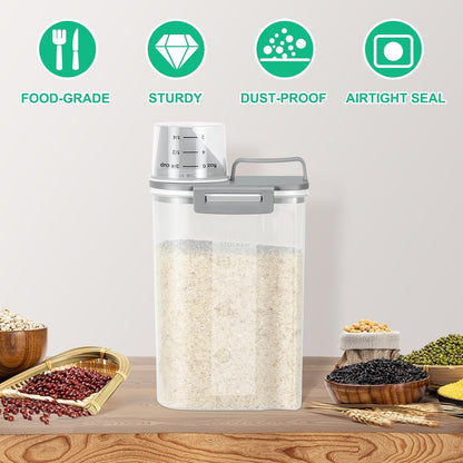TBMax Rice Storage Container 2 Pack, Plastic Kitchen Pantry Food Storage Container with Cup, Small Pet Dog Cat Food Container Dispenser