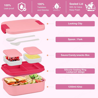 Bento Lunch Box Set with 10.5oz Soup Thermo Food Jar for Adults Kids, Stainless Steel Leak-proof Lunch Container with 4 Compartment, Coffee Tumbler with Lunch Bag for School Travel Office-Grey