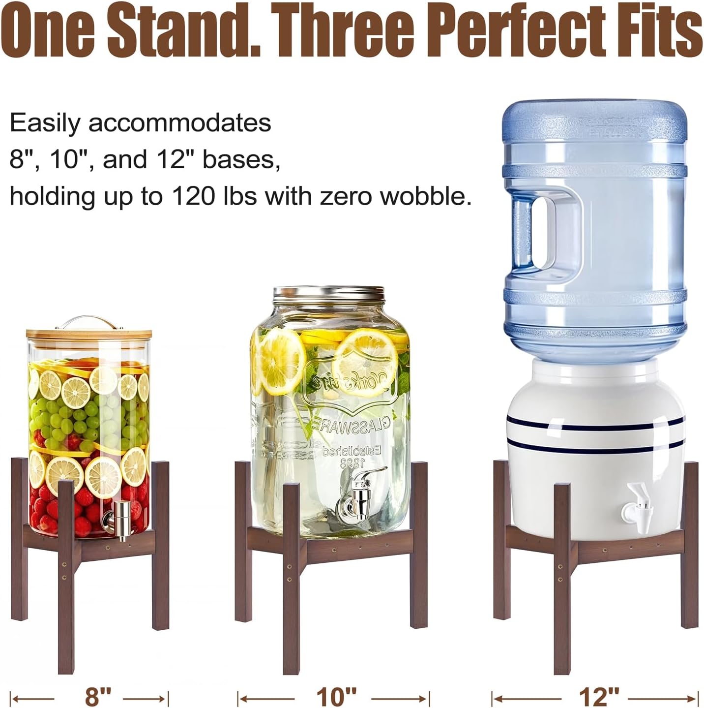 OERGKE Adjustable Bamboo Drink Dispenser Stand, Water Dispenser Holder for 2-5 Gallon (8-12 Inch), Beverage Stand for Countertop & Parties, Walnut