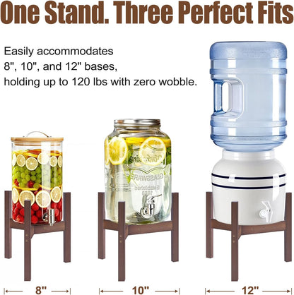 OERGKE Adjustable Bamboo Drink Dispenser Stand, Water Dispenser Holder for 2-5 Gallon (8-12 Inch), Beverage Stand for Countertop & Parties, Walnut