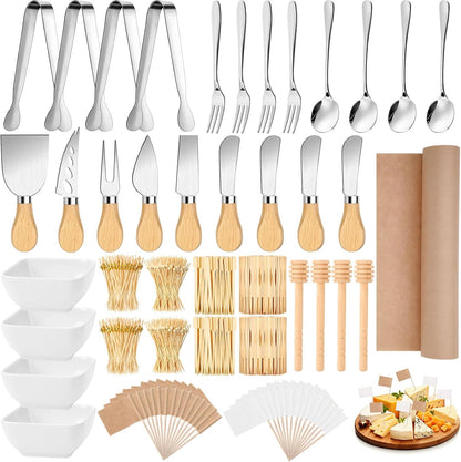 270 Pcs Charcuterie Board Accessories Charcuterie Utensils Cheese Spreader Knife Set Butcher Paper Roll Serving Tong Fork Spoon Dipping Bowl Cocktail Pick for Party Christmas Wedding(Gold)