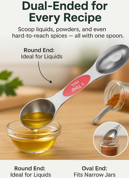 Magnetic Measuring Cups and Spoons Set304 Stainless Steel Dual Scale Set of 15, Strong N52 Magnetic Nesting Design with Leveler, for Dry&Liquid Ingredients, Dishwasher Safe(Colorful)