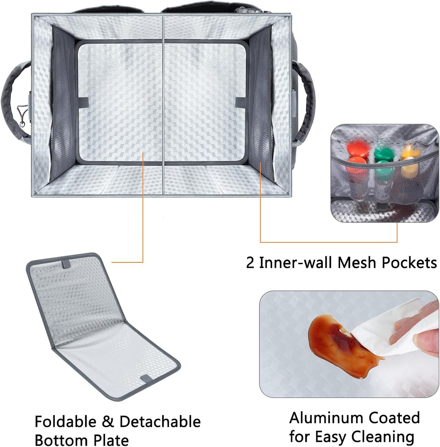 FREECOLSH Black Waterproof Caddy, 16" x 11" x 11", with Detachable Strap and Shoulder Pad for Carrying Utensils and Camping Supplies