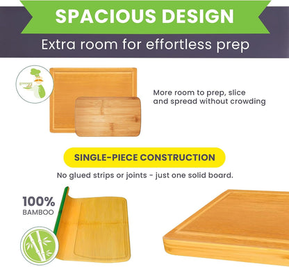 Greener Chef Luxury Bamboo Cutting Board Set of 3 with Glue-Free Surface Technology - Extra Spacious Wood Cutting Boards for Kitchen and XL Chopping Board Set - Replacements for Life