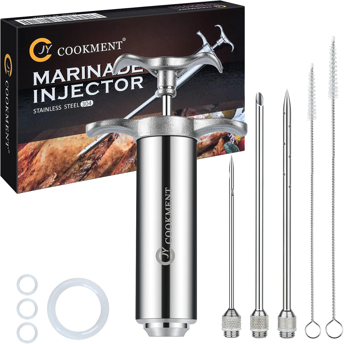 Meat Injector Syringe 2-oz Marinade Flavor Barrel 304 Stainless Steel