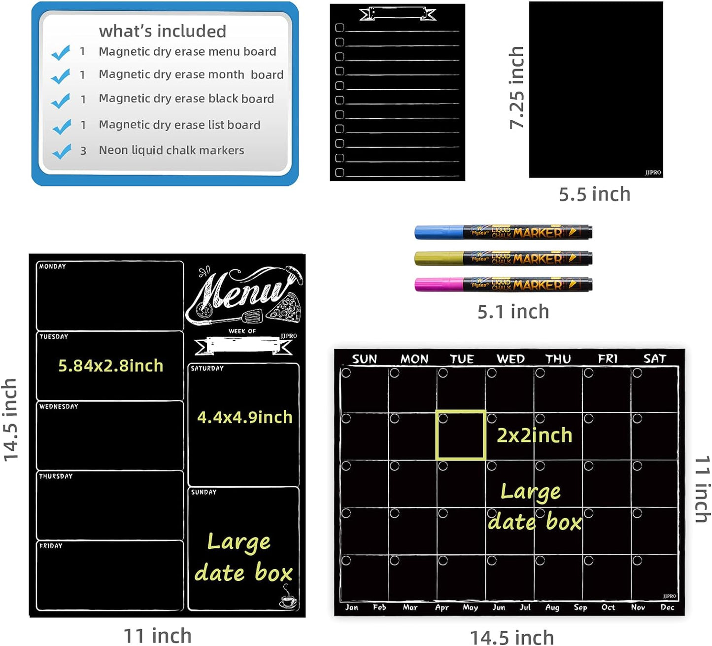 JJPRO Magnetic Dry Erase Menu and Chore Chart Blackboard for Fridge-Weekly Meal Planner Chalkboard,Behavior Chart Chalkboard for Multiple Kids with Notepad Blackboard