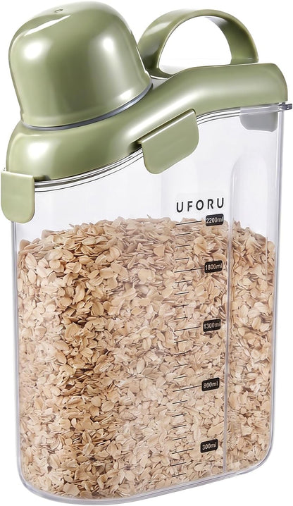 UFORU Cereal Containers Storage 2.1L, Airtight Rice Container with lids for grain, flour and beans, Pouring Spout & Handle, BPA-Free for Pet Food Storage(Cream White)