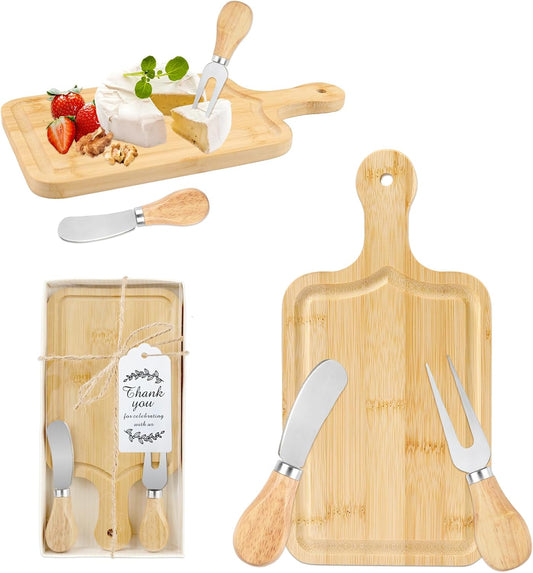 2 Sets Baby Shower Game Prizes for Winners, Bridal Shower Prizes for Guests, Cheese Board Gift Sets with Wood Mini Charcuterie Boards, Knives, Forks, Thank You Card & Gift Box