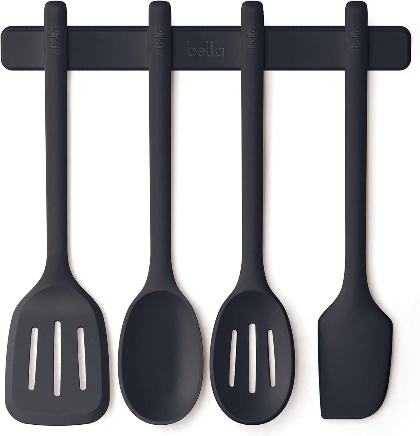 bella 5-Piece Kitchen Tool Set with Magnetic Rack, Silicone, Turner, Spoon, Slotted Spoon, Spatula, Utensil Holder, Magnetic Holder, Non-toxic*, Food-grade, Heat safe to 425°F, Dishwasher Safe, Slate