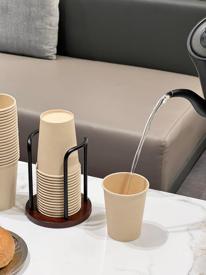 Wood Cup Holder for Cups (Under 3.35in Diameter), Stylish Walnut Disposable Cup Dispenser, Plastic Mouthwash Cup Storage Organizer -Perfect for Office, Kitchen, Gym, School or Cafes