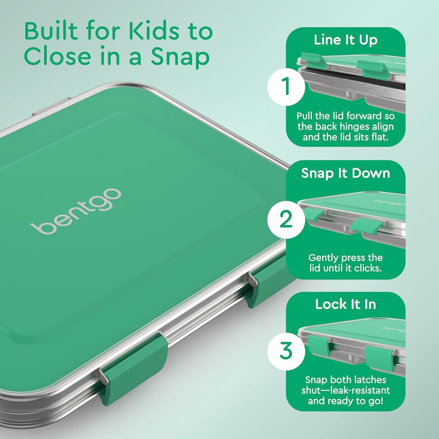 Bentgo Kids Stainless Steel Leak-Resistant Lunch Box - 3-Compartments with Bonus Silicone Container, Durable, Eco-Friendly, Dishwasher Safe, BPA-Free, Ideal for School, Ages 3+ (Silver)