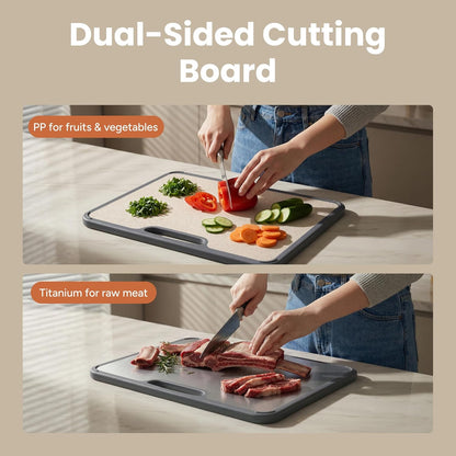 SMIRLY Titanium Cutting Board for Kitchen, Double Sided Chopping Board Set with Holder, Pure Titanium, 3 Pack (Silver)