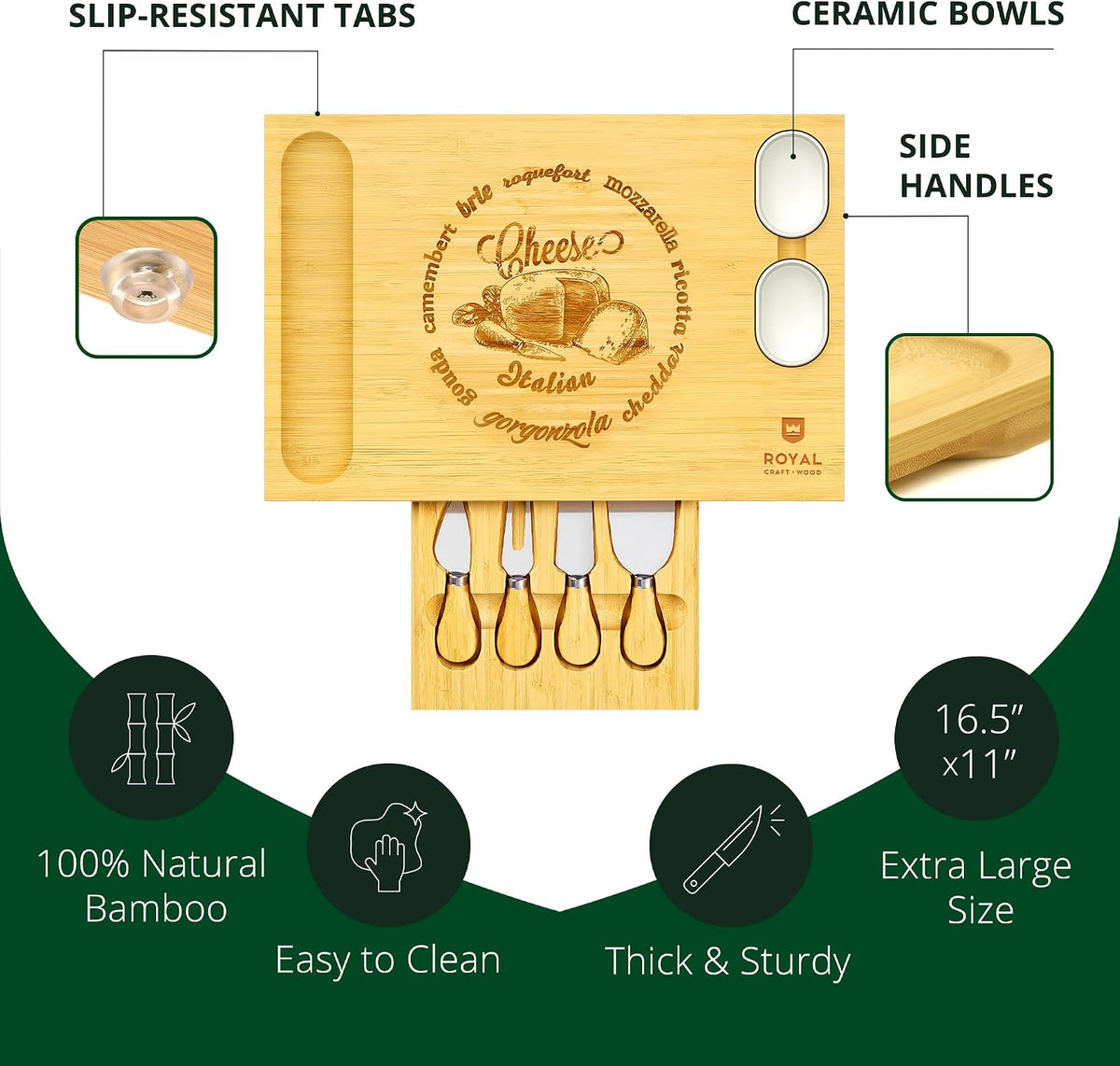ROYAL CRAFT WOOD Premium Bamboo Charcuterie Board Set - Cheese Platter & Serving Tray & Serving Utensils - Perfect Housewarming Gift, Wedding, Bridal Shower Gift - Ideal for Entertaining and New Home