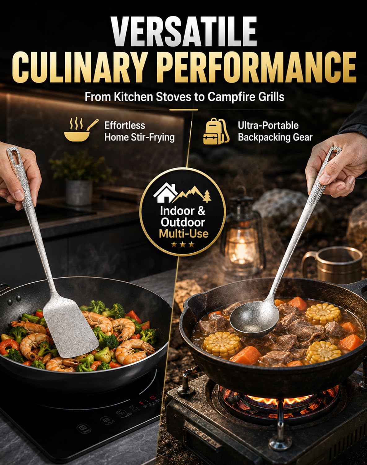 100% Pure Titanium Cooking Utensil & Spatula Set，3PCS