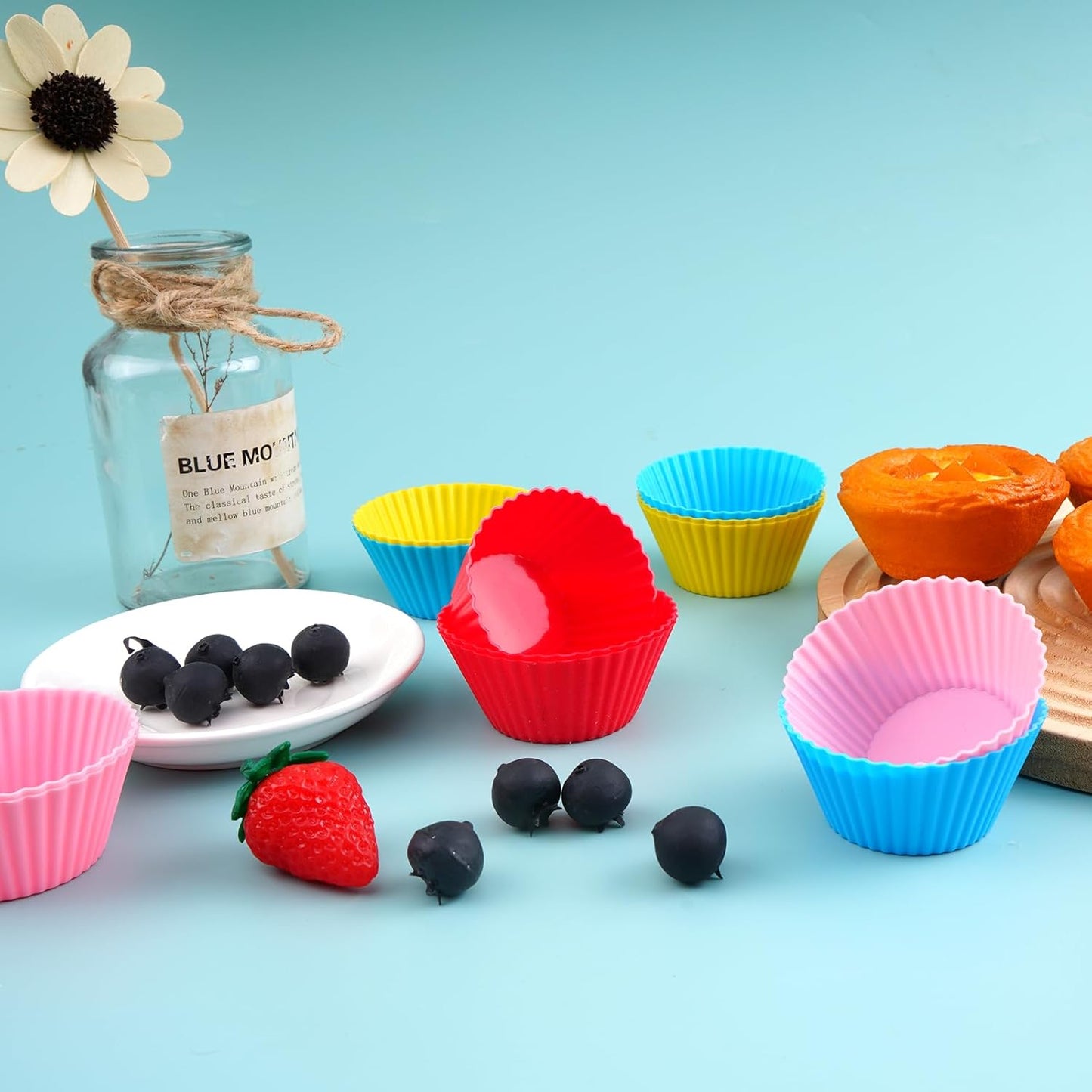 12 Pack Reusable Silicone Cupcake Liners Baking Cups Liners Non-Stick Cake Molds Sets for Lunch Wedding Engagement