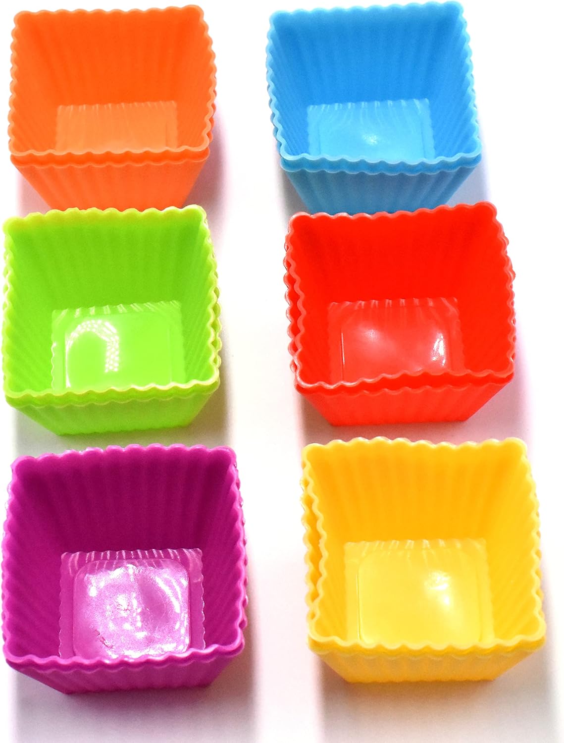 12PCS Silicone Mini Reusable Muffin Baking Cup Small Cupcake Holders Random Color Silicone Cupcake Liners Pastry Dessert Cups Nonstick Liner Molds for Making Muffin Chocolate Bread(Square)