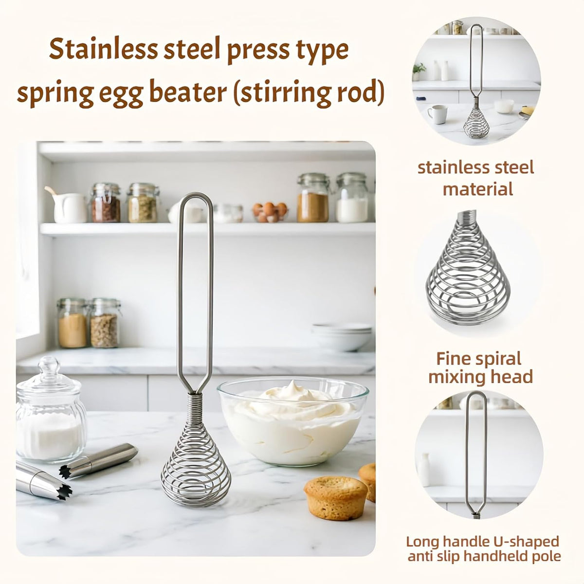 Stainless Steel Spring Coil Whisk Wire Whip Cream Egg Beater Gravy Cream Hand Mixer Kitchen Tool Accessories For Mixing, Blending, Beating, Stirring, Cooking - (1Pcs Silver)