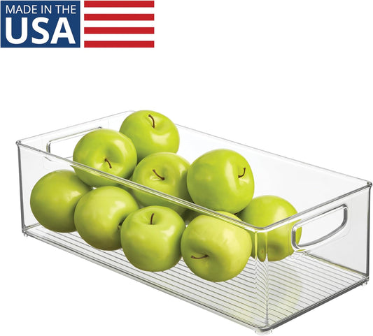 Plastic Stackable Pantry Bin - Organizer Bin with Handles for Cabinets or Fridge - Set of 4 - Clear