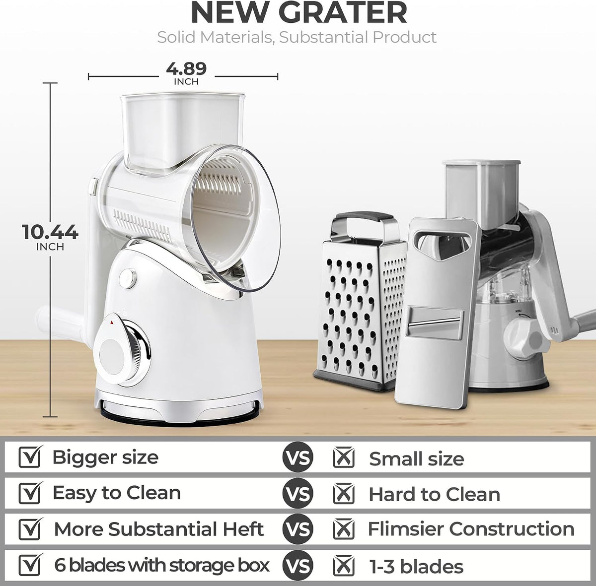 SUSTEAS Rotary Cheese Grater Hand Crank, Kitchen Shredder Vegetable Slicer