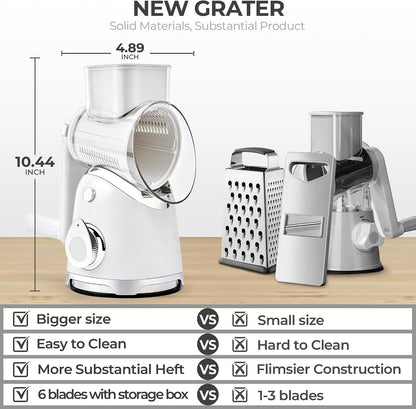 SUSTEAS Rotary Cheese Grater Hand Crank, Kitchen Shredder Vegetable Slicer