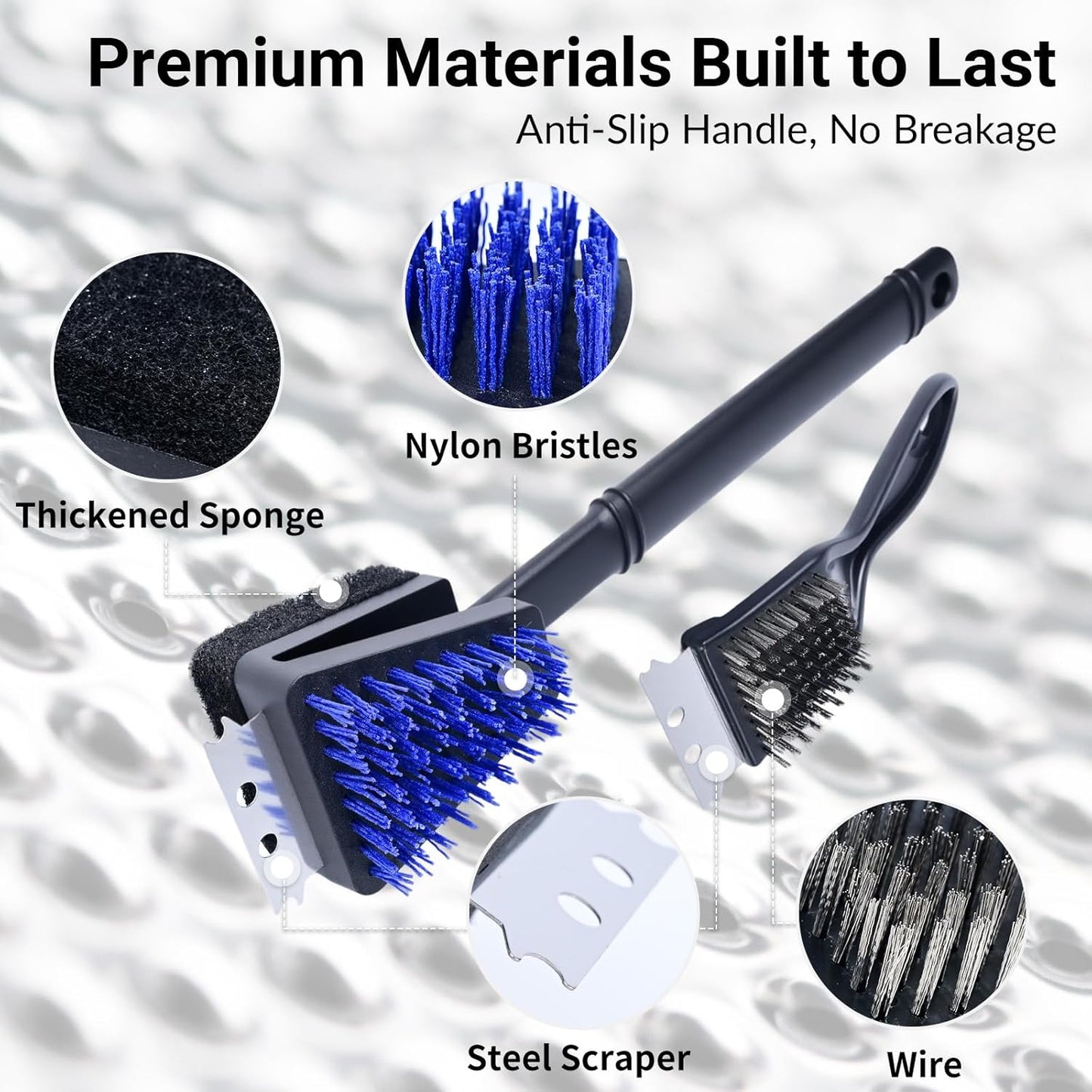 Nylon Grill Brush Cleaning Kit, No Wire Bristle BBQ Brush with Scraper, Safe Barbecue Cleaning Kit for Gas Charcoal Grill Grates, Heat Resistant Outdoor Grill Cleaner, Gift for Men Dad 2-Piece Set