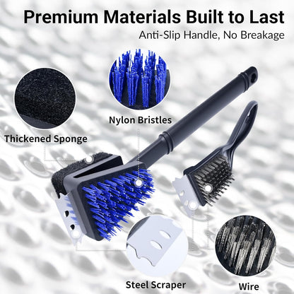 Nylon Grill Brush Cleaning Kit, No Wire Bristle BBQ Brush with Scraper, Safe Barbecue Cleaning Kit for Gas Charcoal Grill Grates, Heat Resistant Outdoor Grill Cleaner, Gift for Men Dad 2-Piece Set