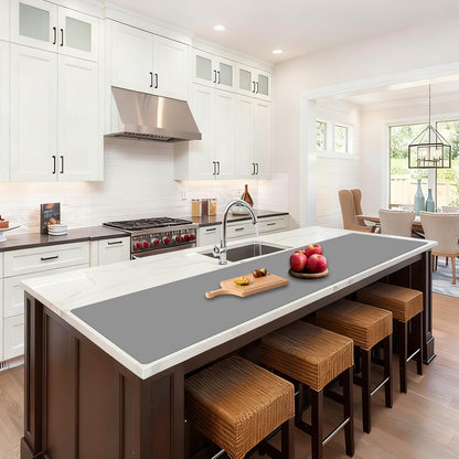72''x16'' Extra Large Silicone Mat for Kitchen Counter, Heat Resistant Countertop Protector, Non-Slip Waterproof Kitchen Island Mat, Easy to Clean, Light Gray