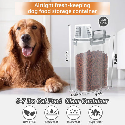 LEAWALK Airtight Small Cat Dog Pet Food Storage Containers BPA Free, with Large Pour Spout/1 Measuring Cup/ 4 Safety Locks and Double-layer Silicone Strip (Olive Gray x 2, 3L-2pack)