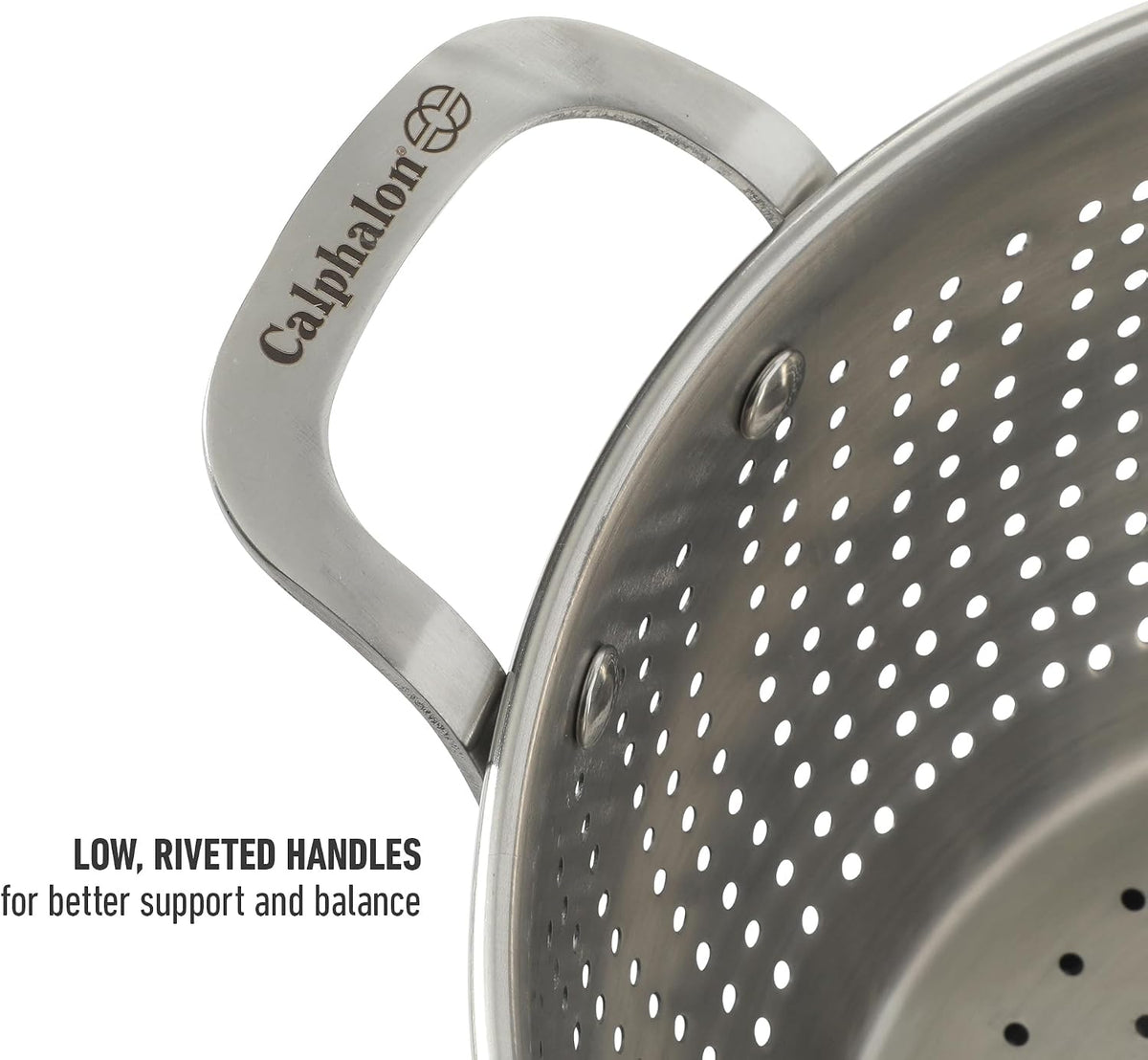 Calphalon Astro Colander Set, 2-Piece Stainless Steel Colander and Strainer, 5 QT & 1.5 QT Pasta Strainer with Handles, Matte Finish Kitchen Colander, Silver