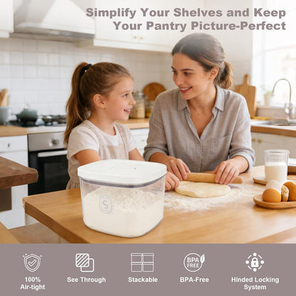 Airtight Rice Container with Measuring Cup, BPA-Free Clear PET Plastic Food Storage Container Pantry Organizers and Storage Sugar Cookies Flour Rice Container (5.6 L / 5.92 QT)