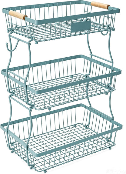Fruit Basket Bowl 2 Tier Detachable with 2 Banana Hangers, Fruit Stand Holder for Kitchen Countertop, Metal Wire Vegetable Storage Organizer, for Bread Snack Veggies Produce, Black