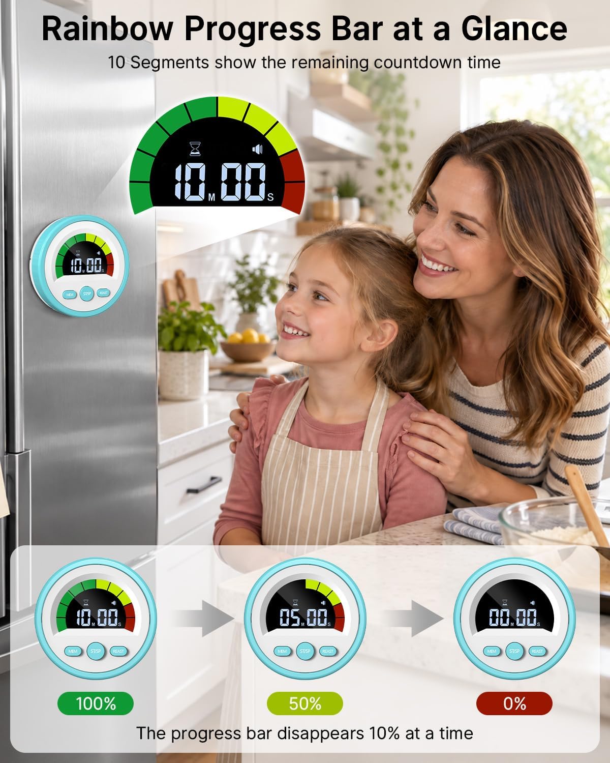 Digital Magnetic Kitchen Timer for Cooking, Rechargeable, Loud Alarm