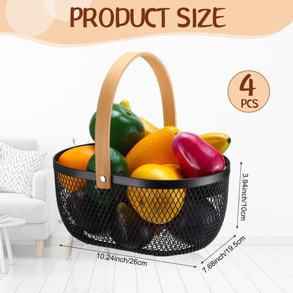 Maxcheck 4 Pcs Oval Metal Wire Storage Basket with Handle for Gathering Vegetables Multi Functional Mesh Basket for Kitchen Bathroom Picnic Home, 10.24 x 7.68 Inch(White)