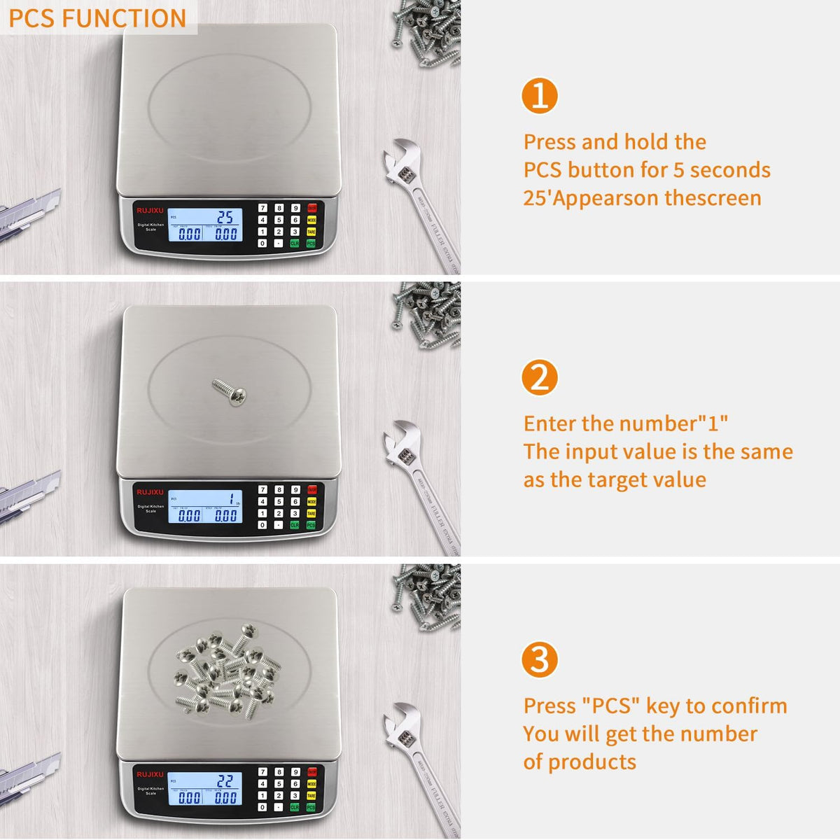 Large Digital Kitchen Scale 30KG Commercial Food Scale 66LB for Baking Bread Meat Stainless Steel Price Computing Scale LCD Display,Prep Counting Scale for Parts and Coins Adapter Included