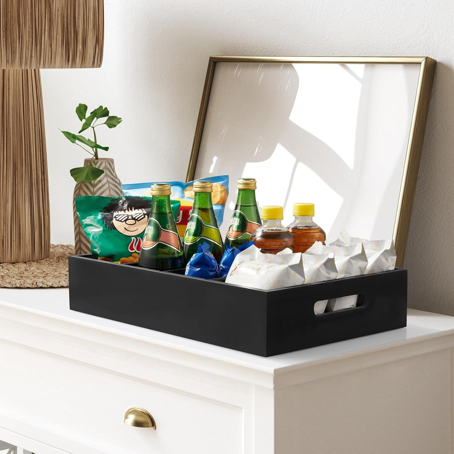 DRASTAR Pantry Organization and Storage Bins, Seasoning Packet Organizer with Removable Dividers,Wooden Storage Caddy for Kitchen, Pantry, Cabinet, Countertop, White