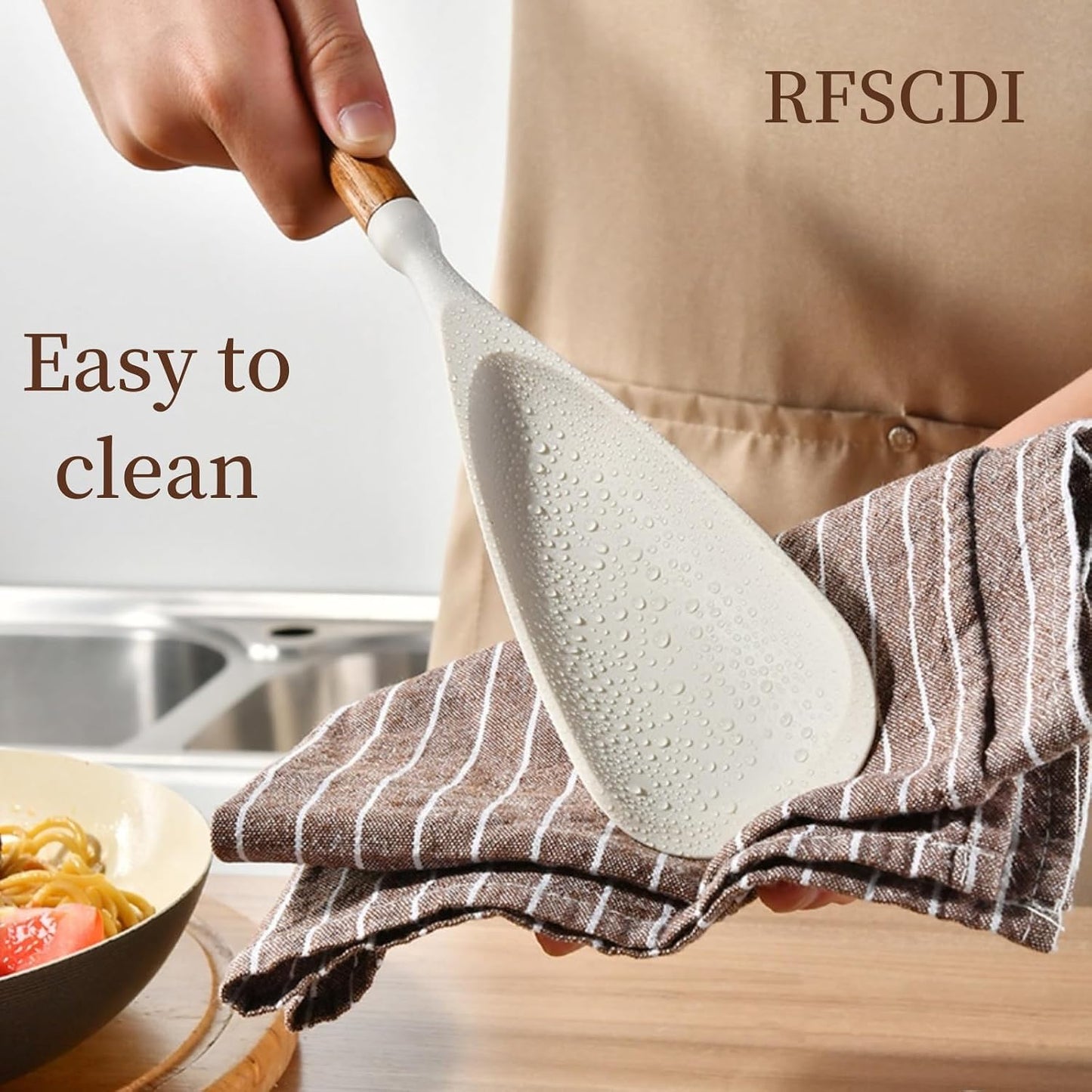 Exquisite Silicone Cooking Utensils Set - Non-Toxic, Heat-Resistant Kitchen Utensils Set with Food-Grade Silicone & Wood Handles - Includes Spatula & Spoon for Non-Stick Cookware, Black