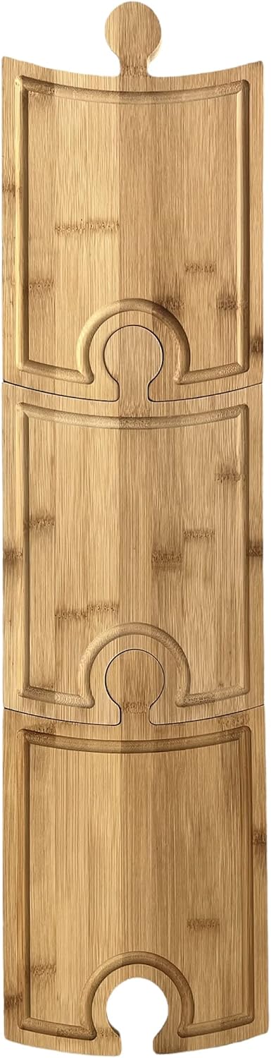 Bamboo Charcuterie Boards Set - Unique Puzzle Piece Design with Wine Glass Holder - Puzzle Charcuterie Cheese Board, Serving Tray - Set of 3