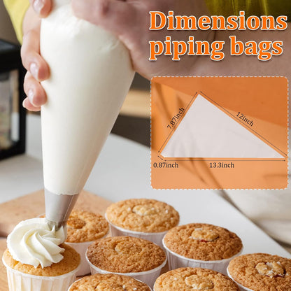 XSEINO Disposable Piping Bags, 12 Inch - Heavy Duty Anti Burst Pastry Bags With Bump Non-slip Design For Icing and Frosting and Cookies Decoration Bags(Thickened)