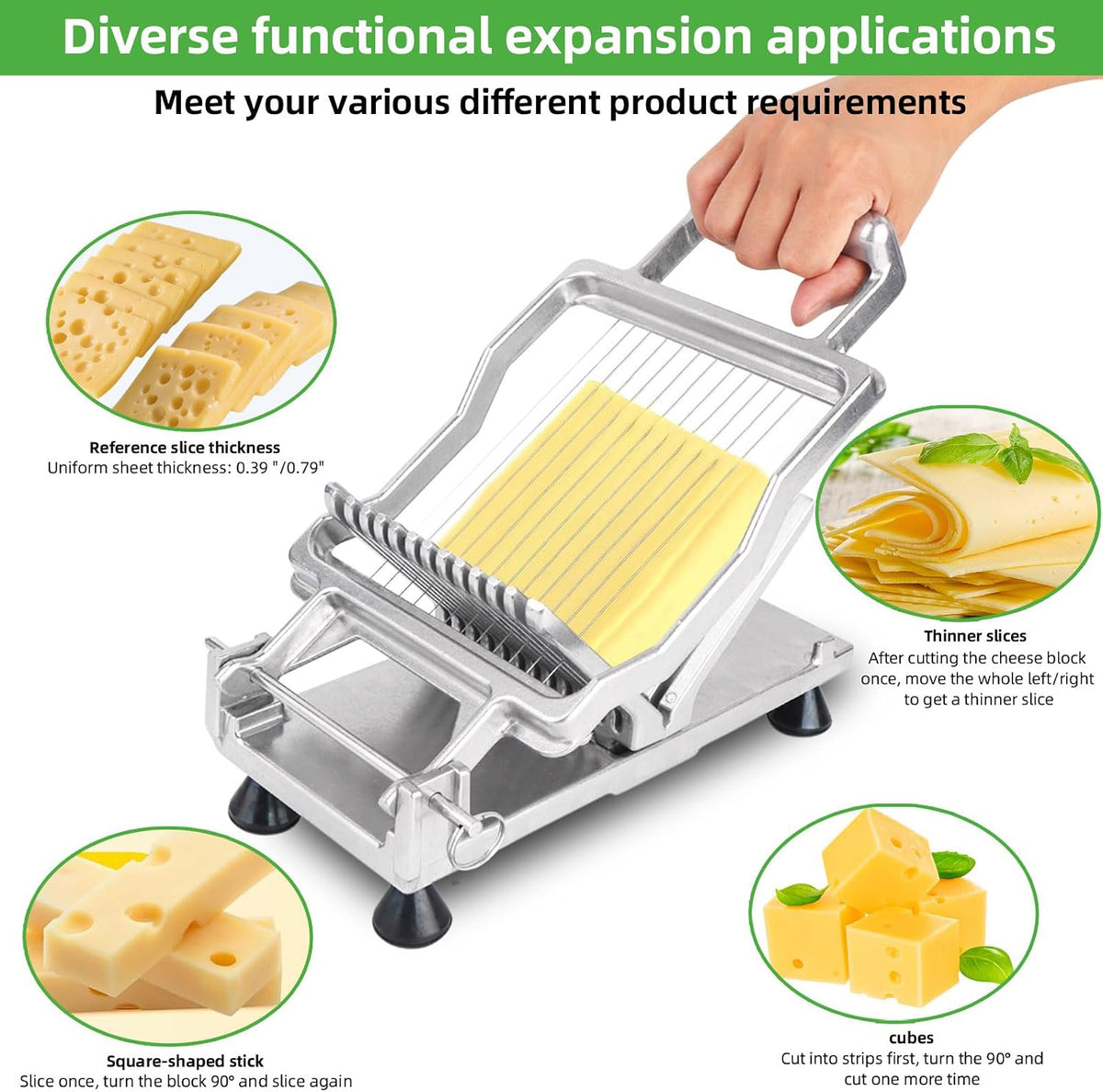 Commercial Cheese Slicer With Wire1 cm & 2 cm Cheese Cutter Butter Cutting Board Machine Aluminum Alloy Commercial Cheese Slicer with 316 Stainless Steel Wire Kitchen Cooking Baking Tool
