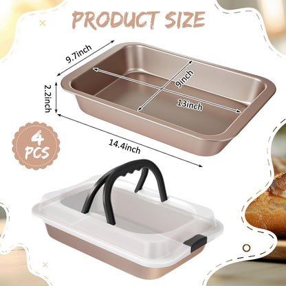 Qinyoung 1 Pcs Cake Baking Pan with Lid and Handle, 9 x 13 Inch Non-stick Rectangle Sheet Cake Pan Carrier for Brownie Roasting Cooking Baking (Black)