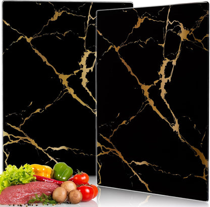 WRINGKIT Set of 2 Tempered Glass Cutting Board, Chopping Boards with Marble Pattern Non-slip Feet, 16''x12'' Glass Countertop Protector for Kitchen Counter, Shatter and Heat Resistant