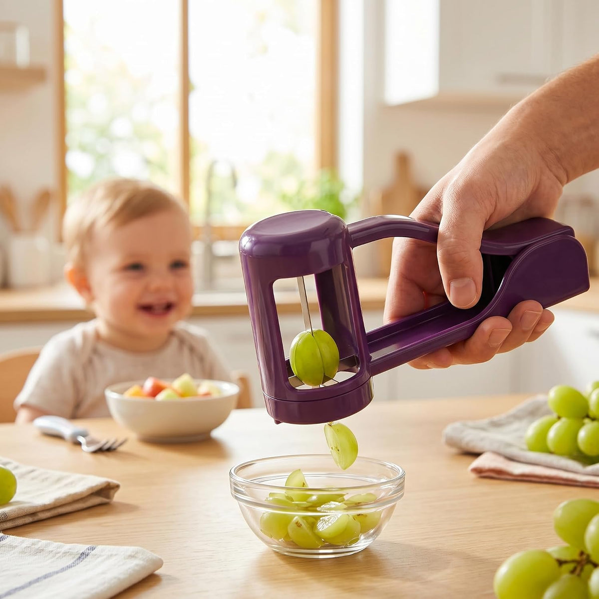 Mandoline Slicer Purple 16cm Manual Fruit Cutter, Handheld Grape Cutter Tool Multifunctional Fruit Vegetable Slicer Blueberries Food Chopper for Toddler Snacks Salads Home Kitchen DIY