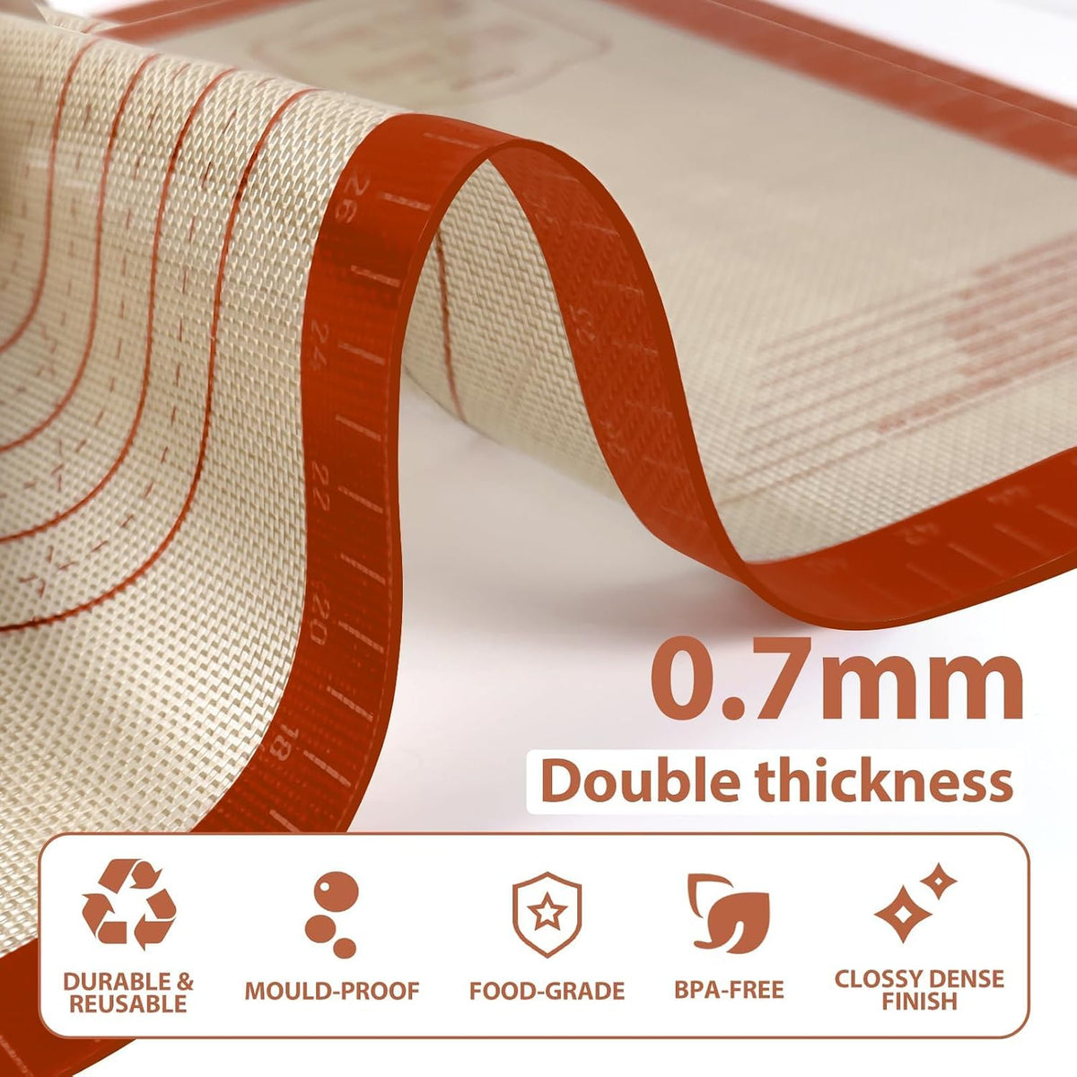 Silicone Pastry Mat, 24" x 16" Dough Mat, Rolling Mat for Baking