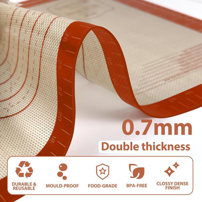 Silicone Pastry Mat, 24" x 16" Dough Mat, Rolling Mat for Baking